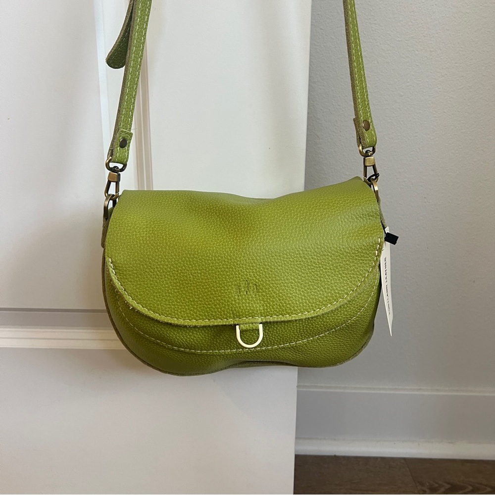 NWT Portland Leather Goods Monaco Crossbody Bag Wasabi Green